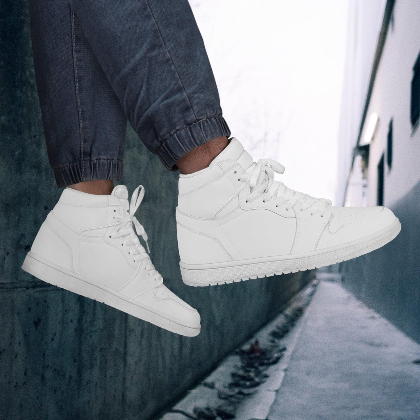 Custom High Top Sneakers Leather -White D17 Colloid Colors