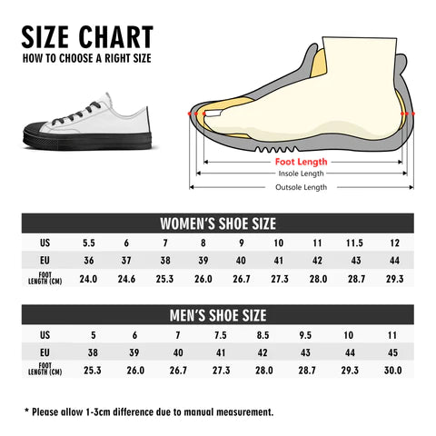 Custom Low Top Canvas Shoes -White Classic Colloid Colors