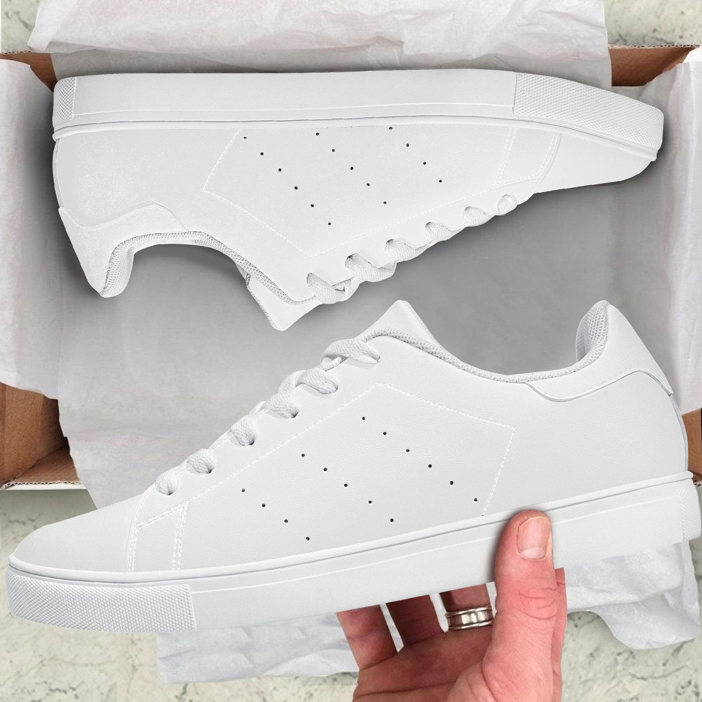 Custom Low Top Leather Shoes - White D27 Colloid Colors 